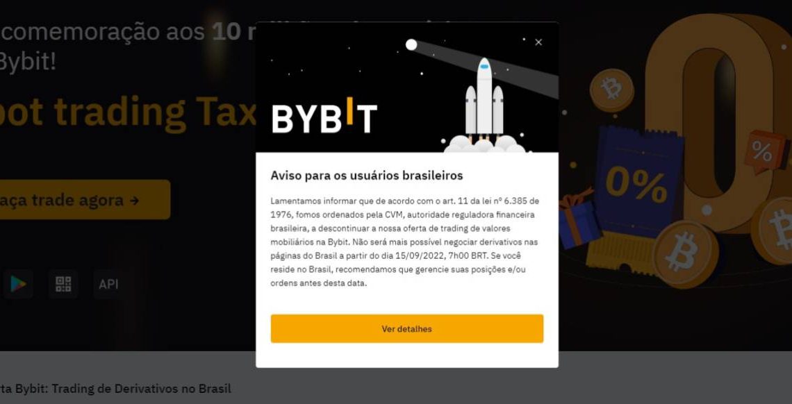 Exchange cripto Bybit anuncia interrupção da oferta de derivativos no Brasil após Stop Order da CVM Exchange cripto Bybit anuncia interrupção da oferta de derivativos no Brasil após Stop Order da CVM
