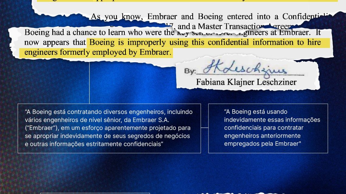 Embraer notificou Boeing há quase 1 ano nos EUA por contratação de engenheiros no Brasil